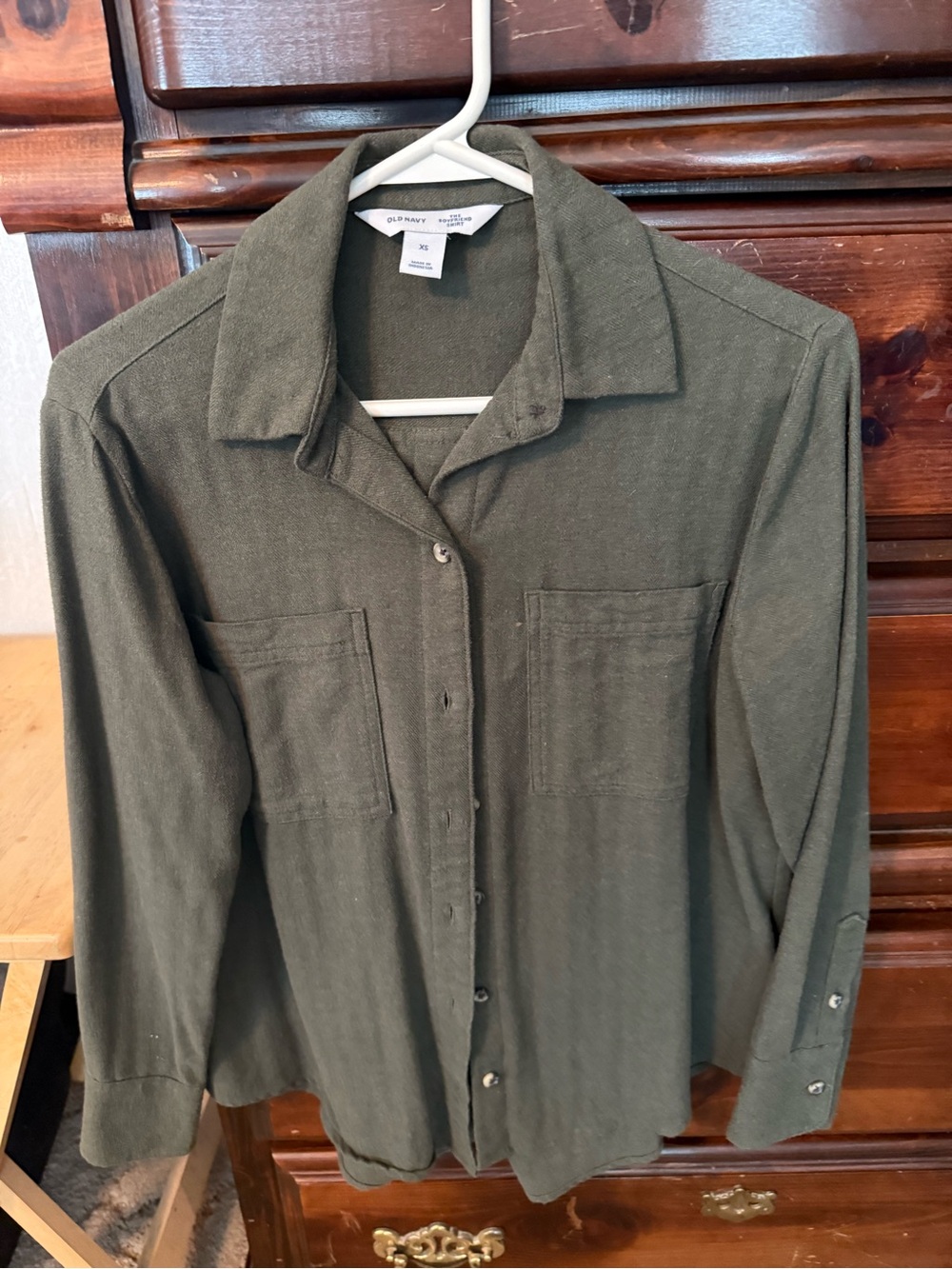 Old Navy Dark Olive Green Lightweight Button-Up Shirt Jacket